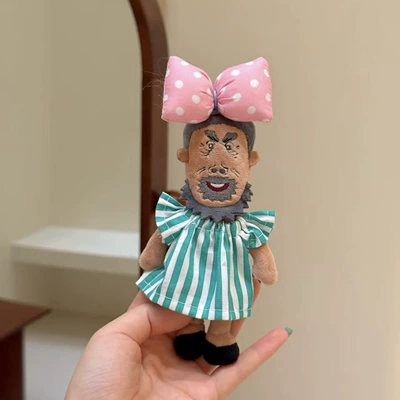 Pluş açarlıqlar — Plush Toy Doll Bag - grandpa-cow-with-green-vertical-stripes-pendant