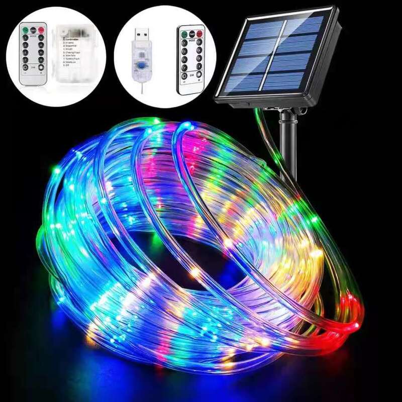 Cross-Border Led Solar Tube Lights Outdoor Waterproof Pvc Copper Wire String Lights Christmas Tree Garden Rainbow Decoration