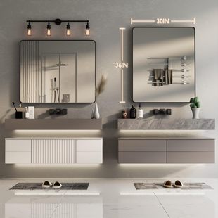 Large Bathroom Vanity Mirror Wall-Mounted No-Drill Hotel Restroom Mirror Home Use with Led Light Wall-Mounted Dressing Mirror