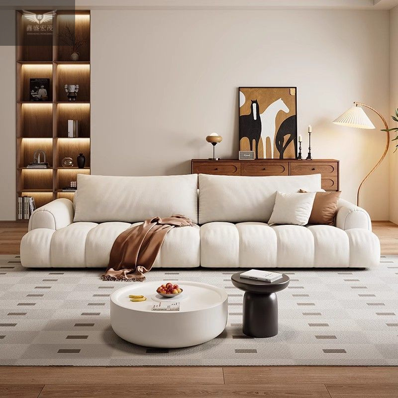 Pequeño apartamento hojaldre algodón de azúcar gato pata de gato sofá de tela estilo crema francés sala de estar moderno y simple sofá de nube