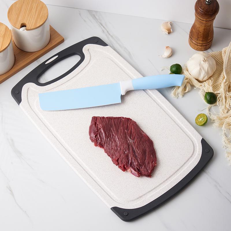 Set de tres piezas de tablero de corte de plástico de paja de trigo de doble cara y tablero de corte de tablero de mesa para cocina