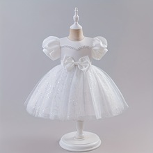 外贸儿童婚纱礼服裙蓬蓬网纱公主裙3-15岁中大童装女童白色演出服