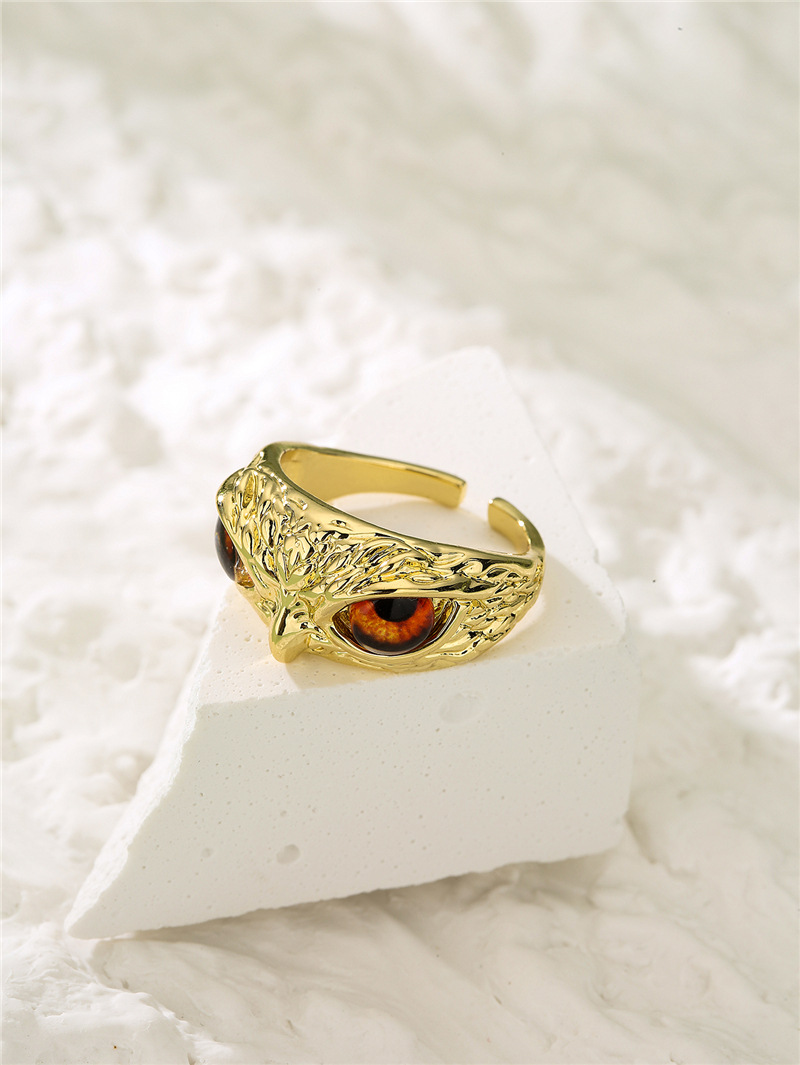 Aogu Cross-border Supply Copper Plating 18k Gold Vintage Bohemian Style Personality Owl Jewelry Open Ring display picture 9
