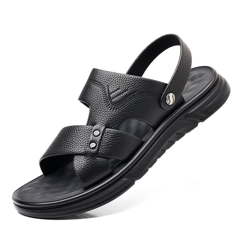 Dép sandal nam da bò lớp đầu thoáng khí, đế mềm êm chân, kiểu hở ngón — 51300 màu nâu, 51300 màu đen