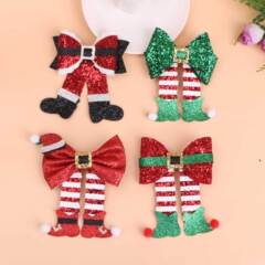 新しいクロスボーダークリスマスブーツリボングリッターレザークリスタルカモノハシクリップヨーロッパとアメリカの生地ヘアアクセサリー