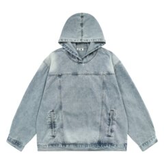 水洗做旧连帽夹克男春秋季美式街头ins潮牌宽松复古痞帅牛仔帽衫