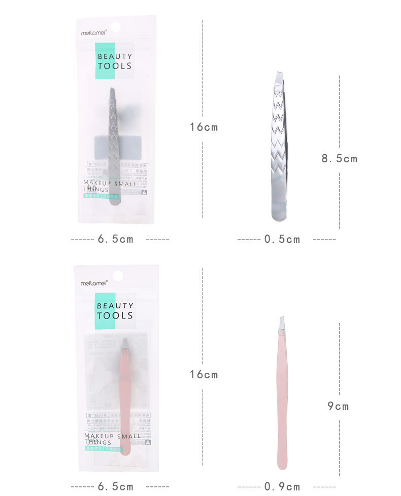 Meilamei stainless steel eyebrow tongs, eyebrow trimming tweezers, flat and slanted beauty tools, eyebrow tongs MLM-D504 Specification drawing