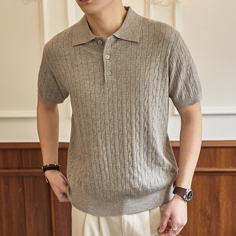 ZF8108-MW衫时尚高级T恤上衣美式麻花纹翻领针织短袖POLO男装,男装针织衫/毛衣,星座614