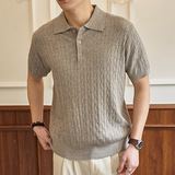 ZF8108-MW衫时尚高级T恤上衣美式麻花纹翻领针织短袖POLO男装，男装针织衫/毛衣，星座614