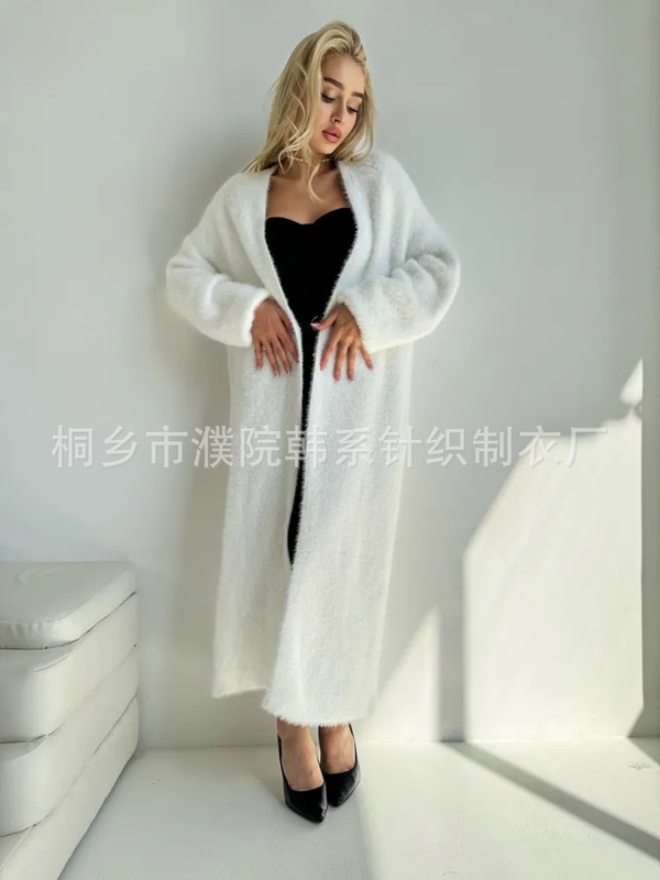 2025秋冬跨境仿水貂绒开衫大衣女过膝长款慵懒风宽松长袖毛衣外套|undefined