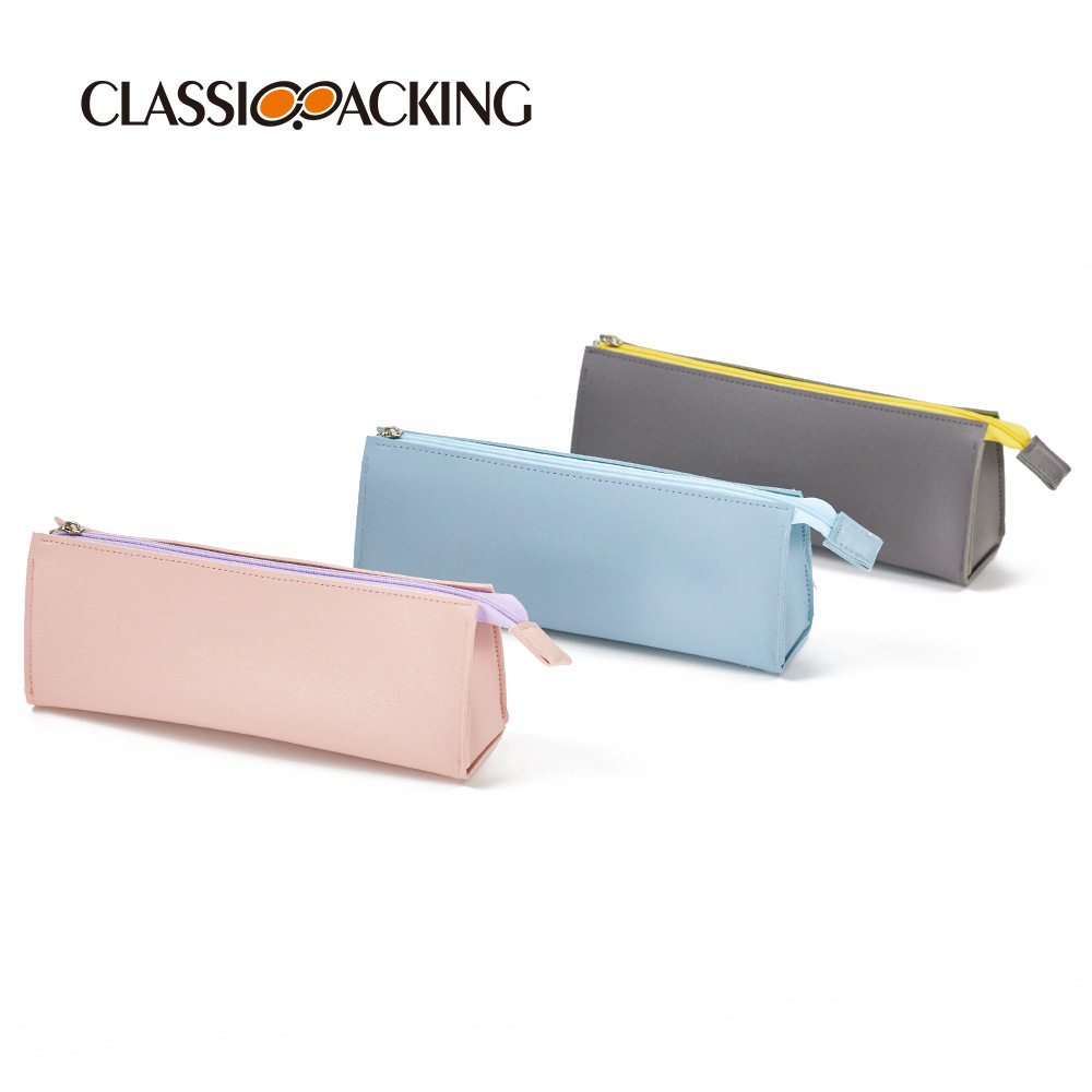 Bolsa de lápices simple ins Bolsa de cosméticos portátil de gran capacidad Bolsa de papelería con cremallera para estudiantes multifuncional Bolsa de almacenamiento impermeable de pu