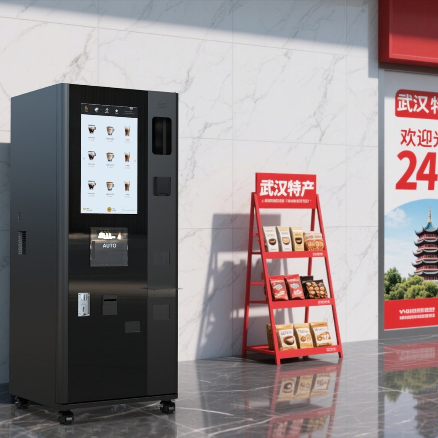 Máquina expendedora de café vertical 30 + bebidas calientes y fríos de doble temperatura falta de material de advertencia automática + aviso remoto de fallas