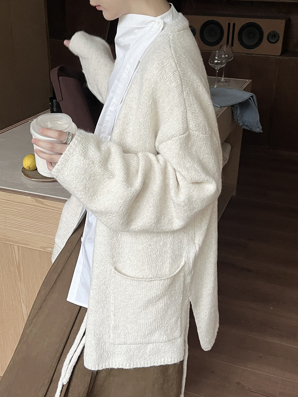 初打十三行秋冬新款法式羊毛宽松系带花纱针织开衫毛衣女ZA3153|undefined