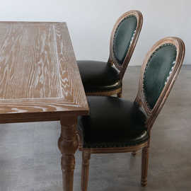 法式复古做旧实木餐桌橡木桌简约美式欧式长方桌子咖啡厅酒店直销