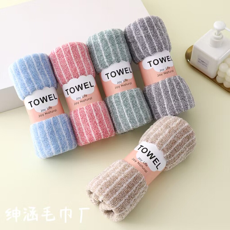 Cross-border Labeling Coral Fleece Vertical Strip Gipsophila Household Bath Towel suit Absorbent Soft Quick-drying Gifts
