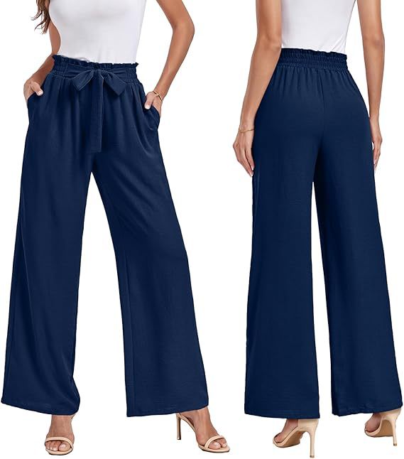 2025 pantalones de piernas anchas de mujer cintura alta elegante ajustable nudos pantalones largos largos casuales de negocios correa de bolsillo para mostrar piernas largas image 9