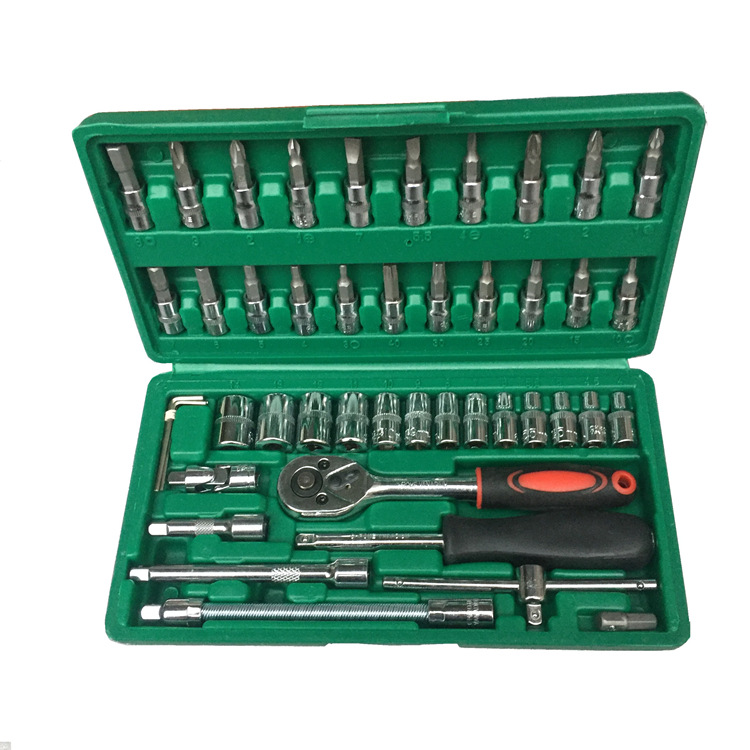 빨간색 검은 색 녹색 및 파란색 상자 46 개의 세트 소켓 렌치 빠른 작은 비행 자동차 수리 도매 수리 래칫 드라이버 도구