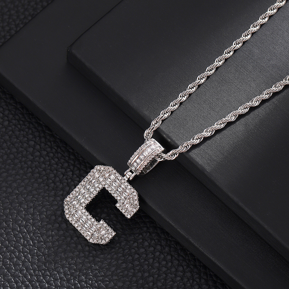 Hip-Hop Vintage Style Letter 304 Stainless Steel Copper Men's Pendant Necklace J 20Inch Hemp Flowers Chain Silver display picture 5