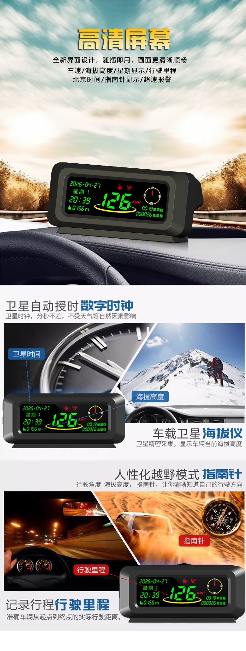 GPS speedometer, electronic odometer, car head-up display, universal speed display, HUD head-up display