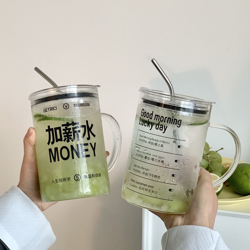 2023 new water cup large capacity glass office office office worker simple Cup ins high-looking straw Cup