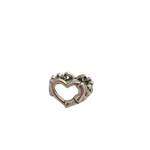 Korea Dongdaemun hollow heart-shaped love peach heart black chain ring women's index finger s925 sterling silver fashion personality