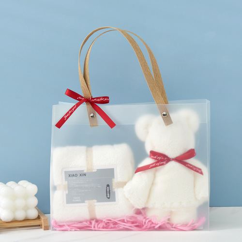 Double PP hand-raised dense coral velvet cute bear towel Japanese gift towel can be placed in a handbag INS style