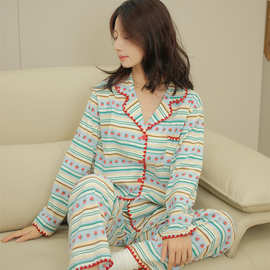 跨境外贸台湾睡衣女 亲肤棉 草莓月牙双长女款 M-XXL四码现货