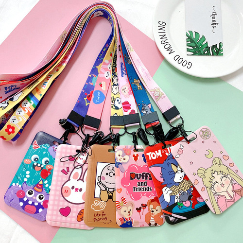 Student bus card holder halter neck long rope cartoon meal card ABS campus card Charlie storage card holder Stitch cute