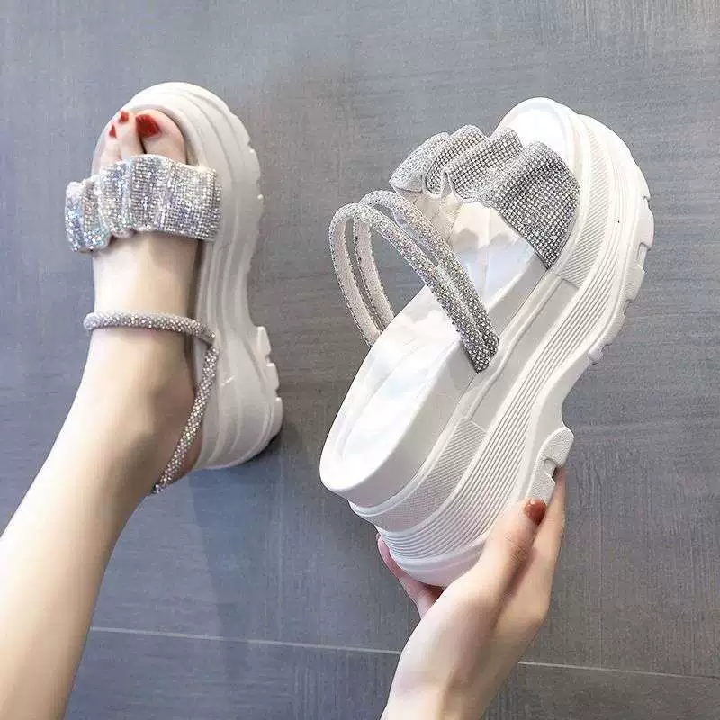 PLOVER Four Seasons Двухслойные сандалии со стразами Женские удобные для сочетания тапочки в сказочном стиле Туфли на платформе на толстой подошве Сандалии одной линии