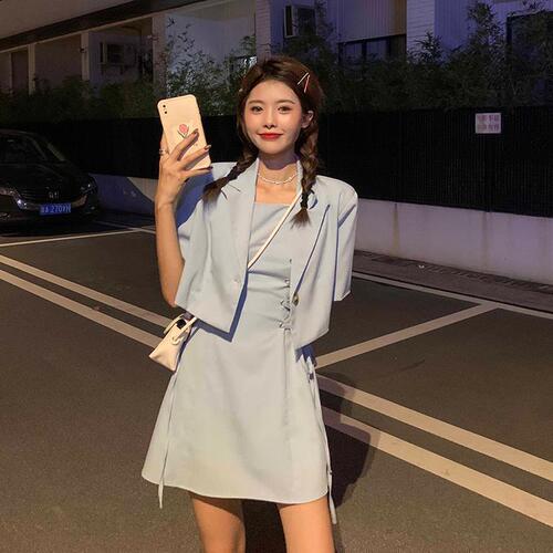 Summer Two-Piece Korean-Style Design Sweet and Cool Blazer Short Sleeve Loose Women's Suit Set