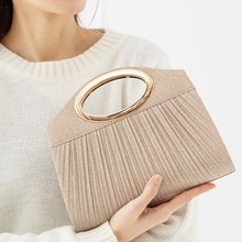 跨境爆款晚宴包褶皱设计派对金属光环手提包简约时尚高贵手拿包