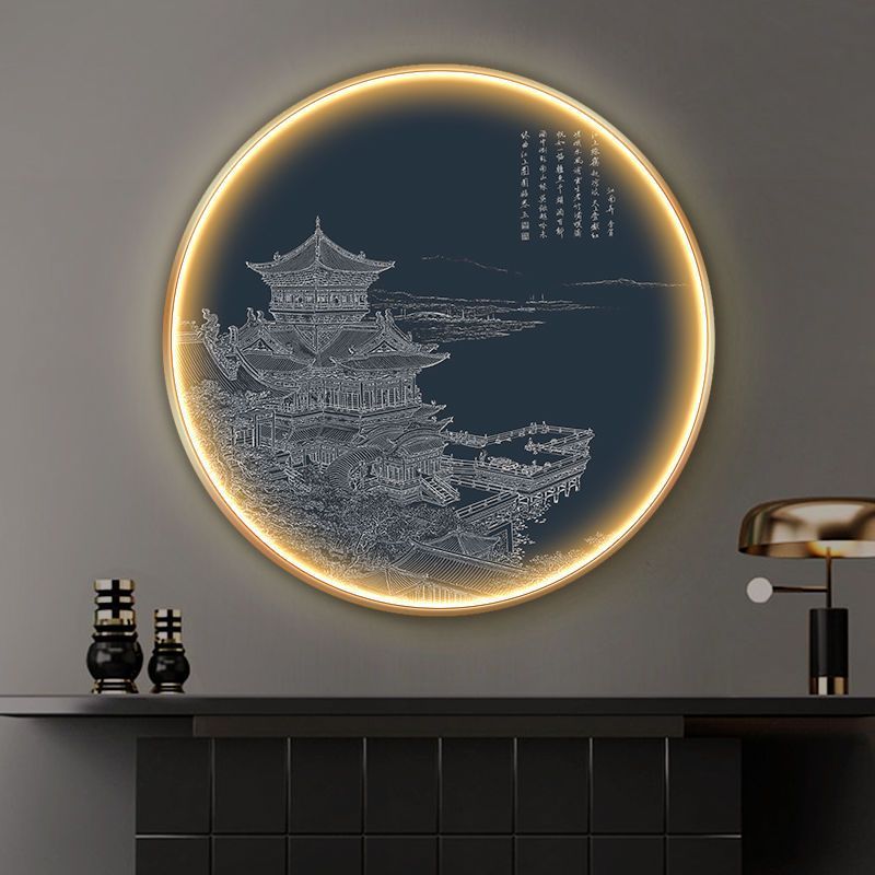 新中国式玄関装飾画卸売り灯画円形ホテル壁画クロスボーダー通路水墨鶴楼背景掛け画|undefined