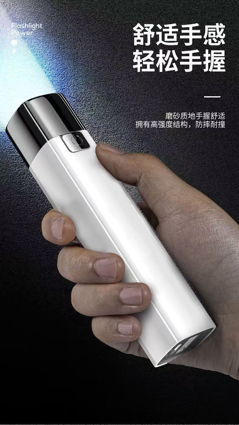 Cross-Border Strong Light Led Mini Flashlight USB Charging Outdoor Flashlight Hiking Portable Home Power Bank Flashlight