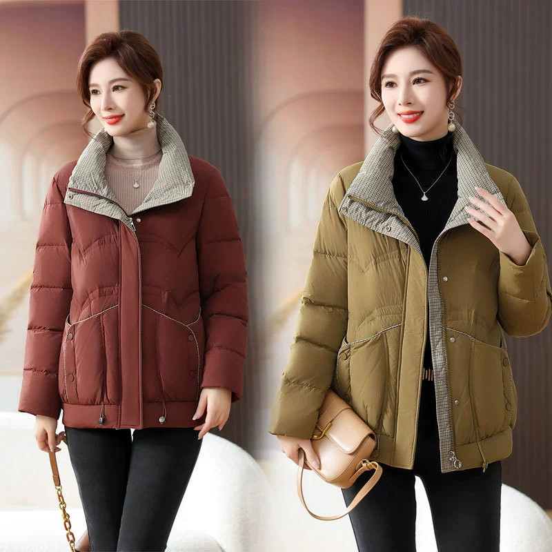 Осенне-зимняя одежда для мам, пуховик больших размеров, женская зимняя одежда среднего возраста, 2023, маленькое пальто с хлопковой подкладкой, пальто на утином пуху среднего и пожилого возраста