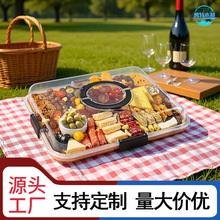 现货竹木实木托盘熟食分格木质托盘家用水果盘便捷户外聚会小吃盘