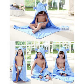厂家直销宝宝卡通可爱纯棉儿童浴巾带帽披风动物造型抱毯盖被批发