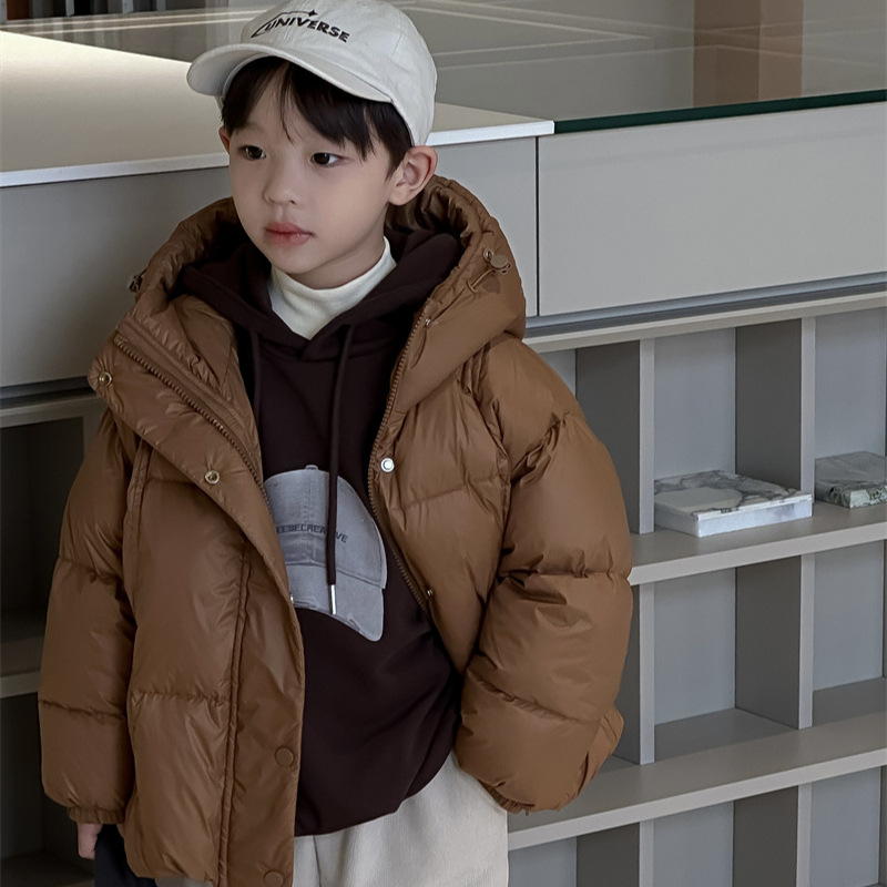 Queso y meow niños chaqueta invierno 2023 nuevos niños con capucha corta pato blanco abajo abrigo de pan