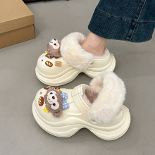 2025秋冬新款洞洞鞋棉鞋时尚百搭外穿家居毛茸茸棉拖女可爱棉鞋