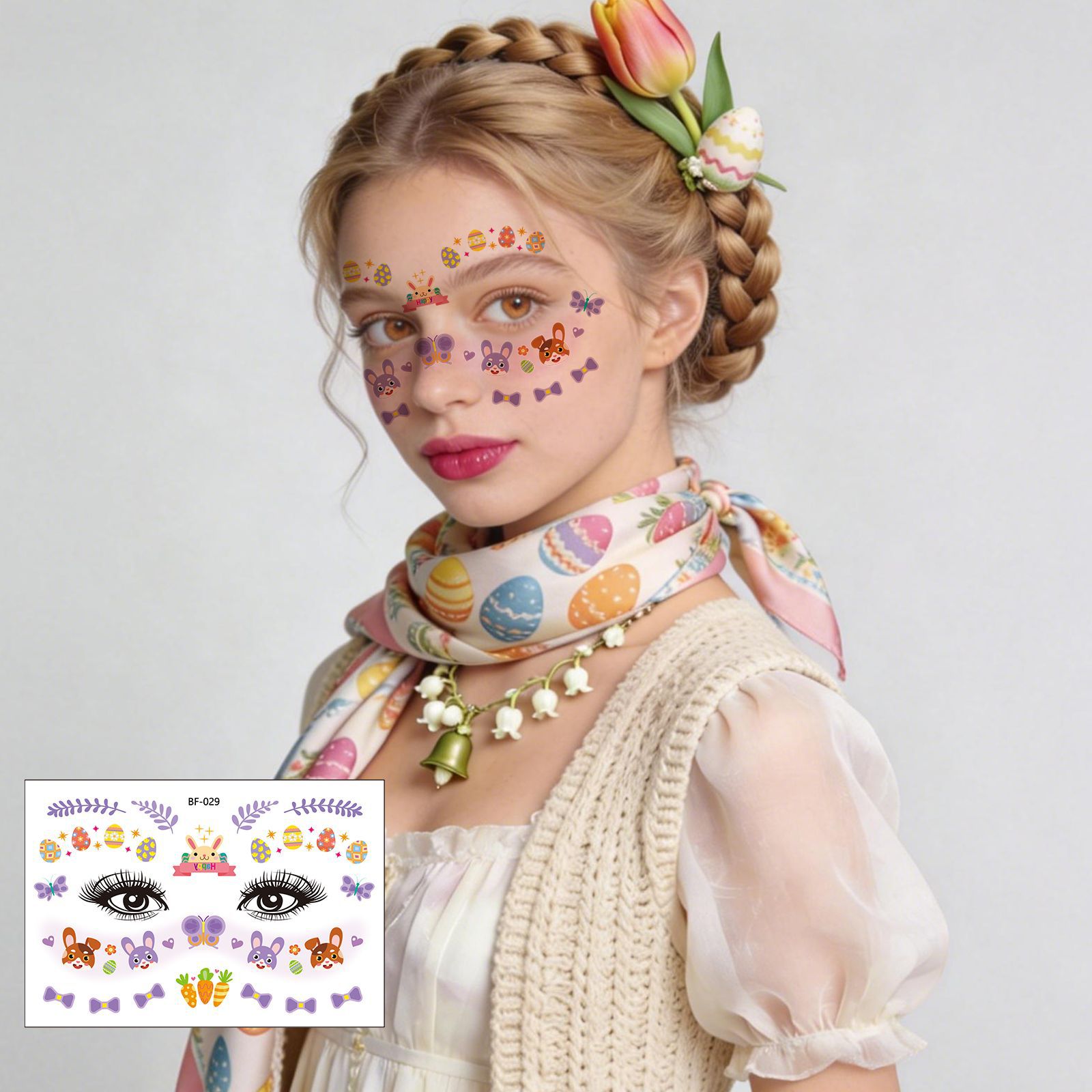 Tatuajes Temporales Faciales de Pecas de Pascua Papel de Transferencia de Agua Impermeable para Fiesta