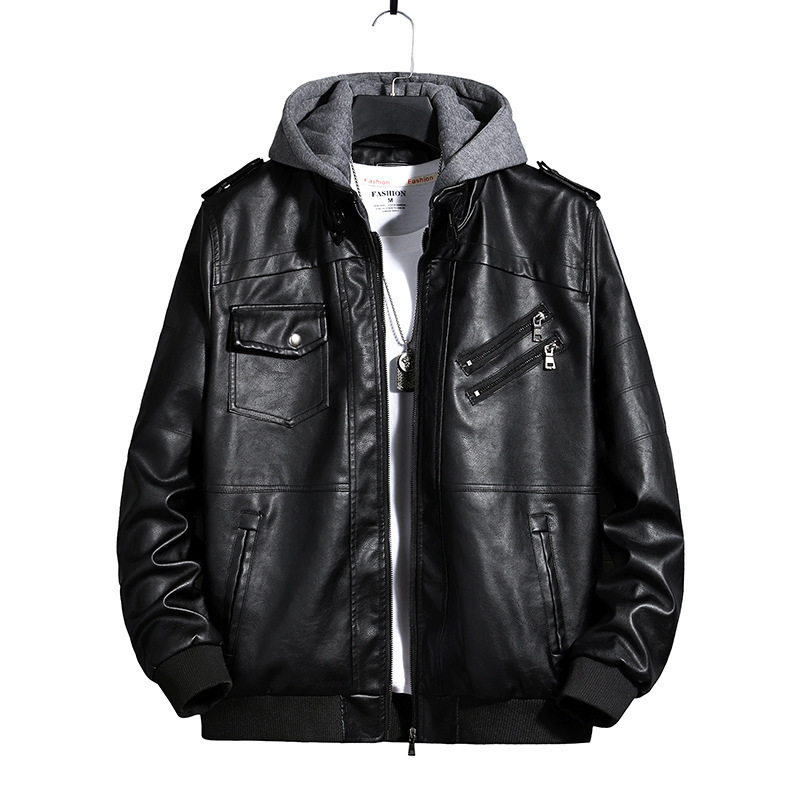 Chaqueta de cuero con capuz para hombres de comercio exterior de otoño ropa de hombre de tamaño grande 2020 tendencia juvenil europea y americana chaqueta de locomotora de hombre