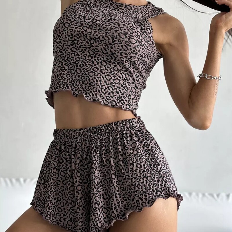 European and American Cross-border Widberries Summer New Sexy Leopard Sling Shorts Sports Casual Women's Home Clothes