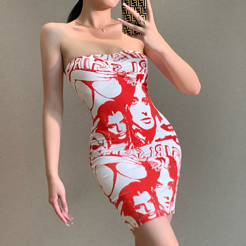 head print slim sexy tube top dress NSXE62354