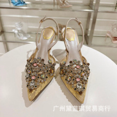 RC ハイヒール 2024 夏の新レースメッシュクリスタル宝石ポインテッドトゥフェアリースタイルの結婚式の靴女性の靴