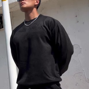 Autumn and Winter new outdoor sports suede suit muscle fitness brothers trendy fitness men's loose sweater trousers