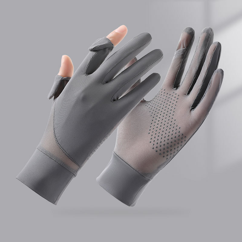 Guantes de seda de hielo de verano, nuevo estilo, protección solar, protección UV, sensación de frío, transpirable y antideslizante, guantes de ciclismo con todos los dedos