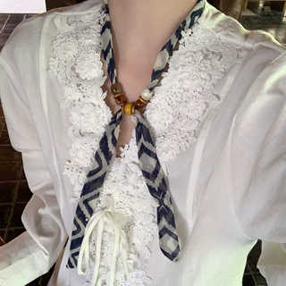 波西米亚风波点串珠丝巾女新中式美拉德系脖领巾长款飘带配饰颈饰