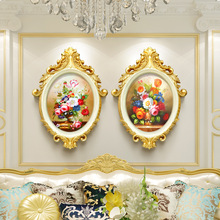 欧式客厅装饰画沙发背景墙挂画玄关壁画走廊画花卉油画椭圆形画