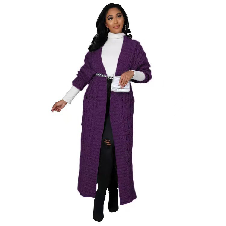 2025 nuevo otoño e invierno Amazon ropa de mujer europea y americana moda bolsillo cárdigan casual suéter de manga larga largo color sólido exterior