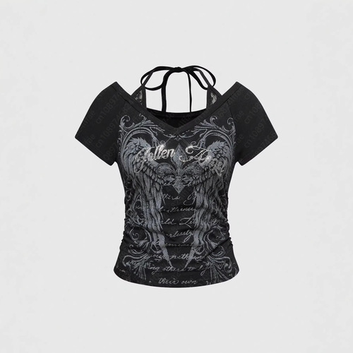 2026 summer cross-border INS trend European and American cross-border dark Y2K fashionable Gothic pattern printed women's short-sleeved T-shirt