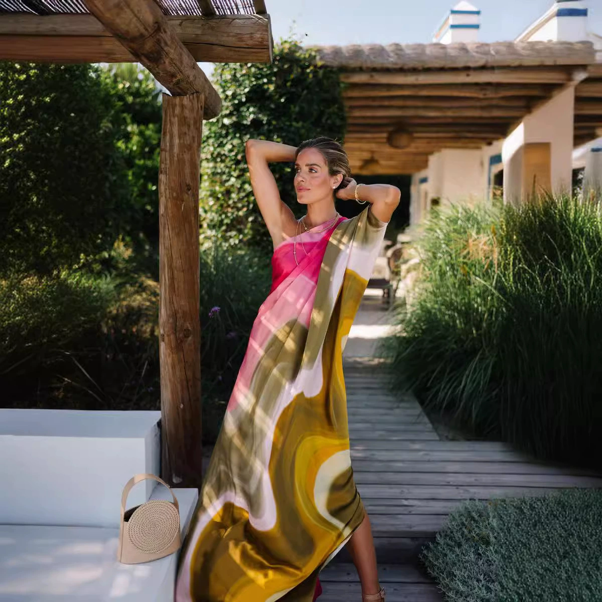 Спотовая независимая станция трансграничная горячая распродажа летом новые свободные платья с принтом с открытым плечом